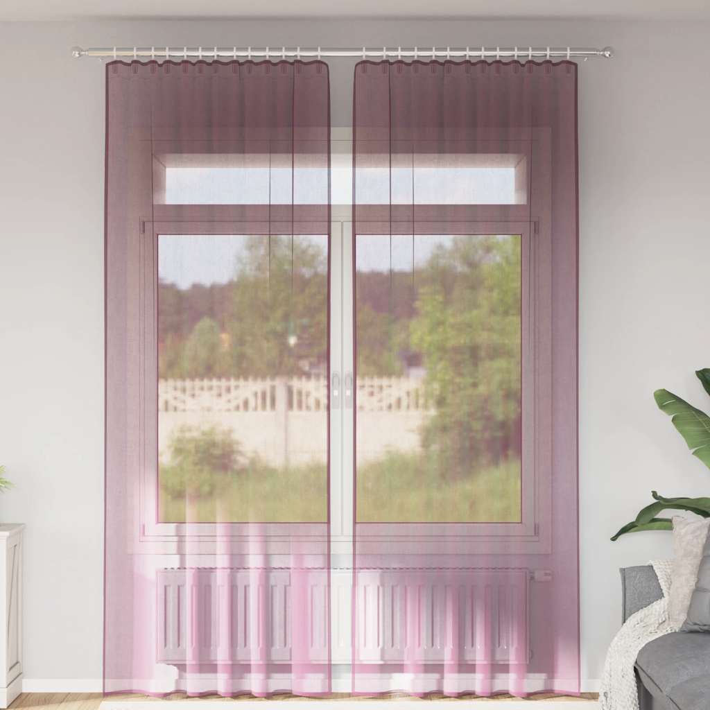 Voilegardiner med hemper 2 stk lilla 140x260 cm