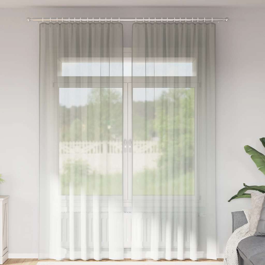 Voilegardiner med hemper 2 stk lysegrå 140x260 cm