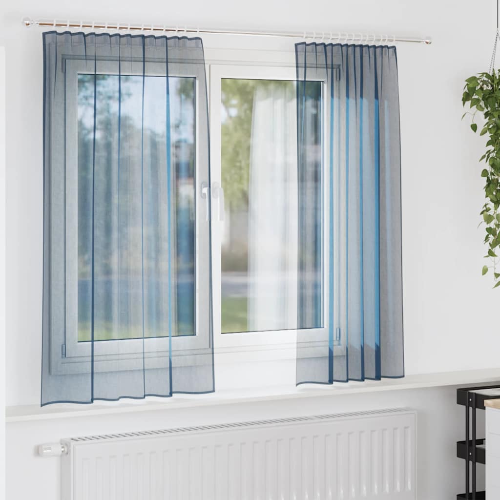 Voile gardiner med hemper 2 stk kongeblå 140x175 cm