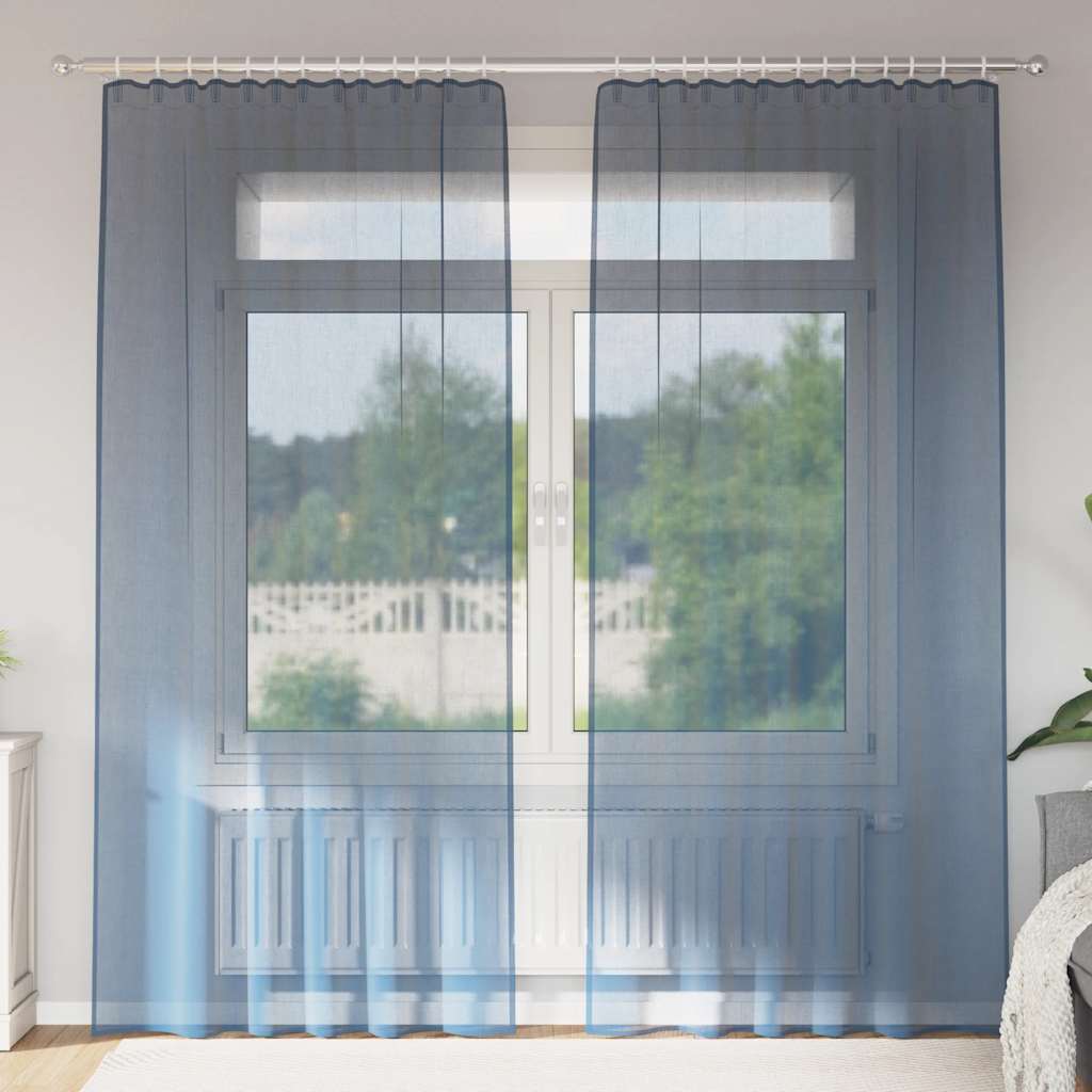 Voile gardiner med hemper 2 stk kongeblå 140x245 cm