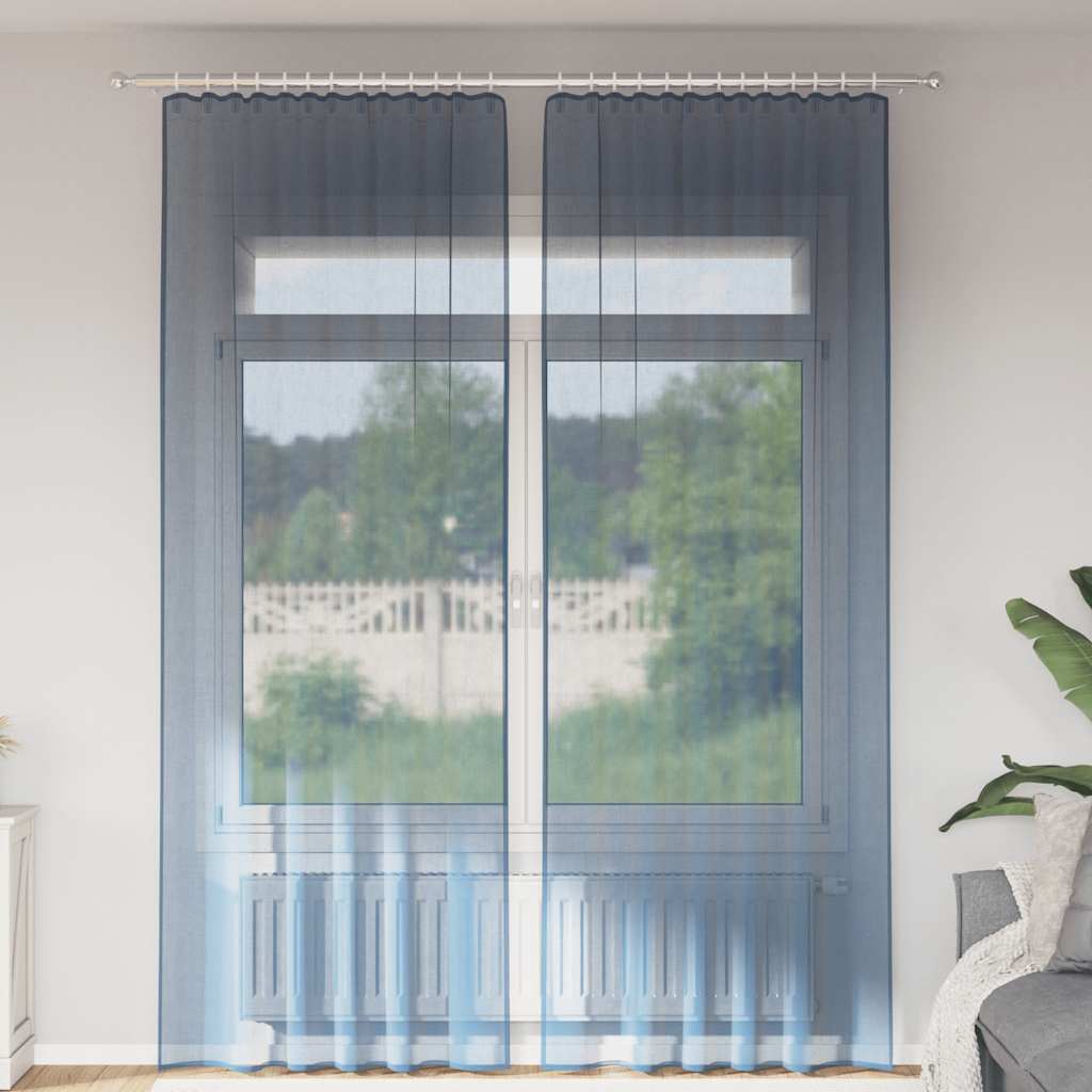 Voilegardiner med hemper 2 stk kongeblå 140x260 cm