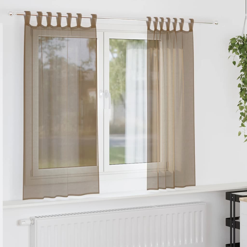 Voilegardiner med hemper 2 stk lysebrun 140x140 cm
