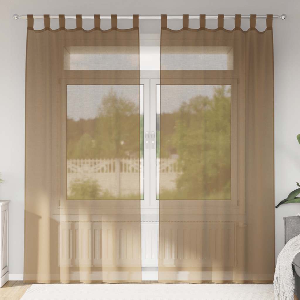 Voilegardiner med hemper 2 stk lysebrun 140x225 cm