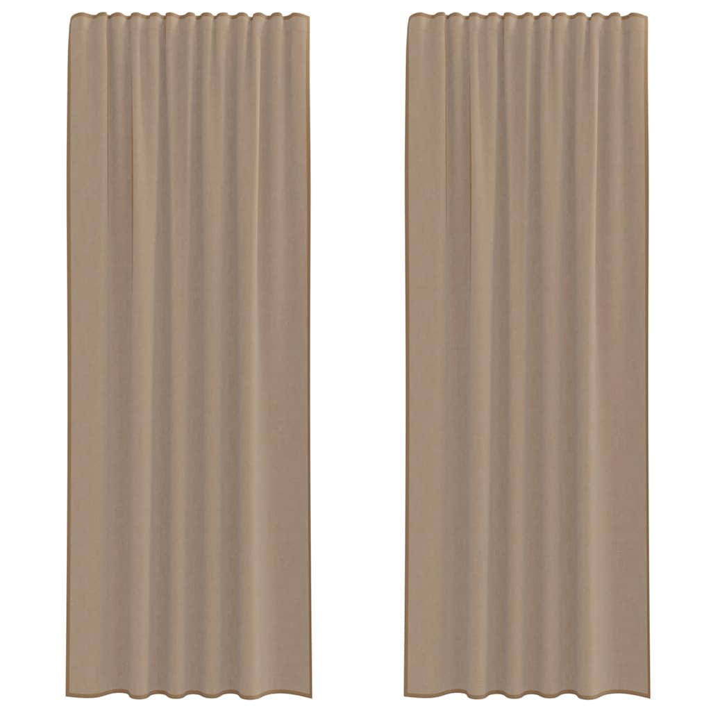 Voilegardiner med hemper 2 stk lysebrun 140x260 cm