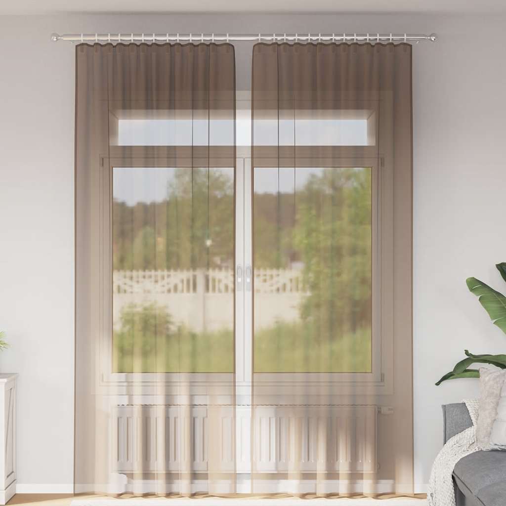 Voilegardiner med hemper 2 stk lysebrun 140x260 cm