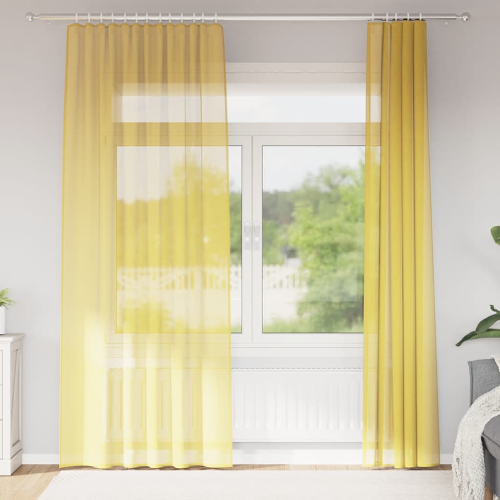 Voilegardiner med hemper 2 stk gul 140x245 cm
