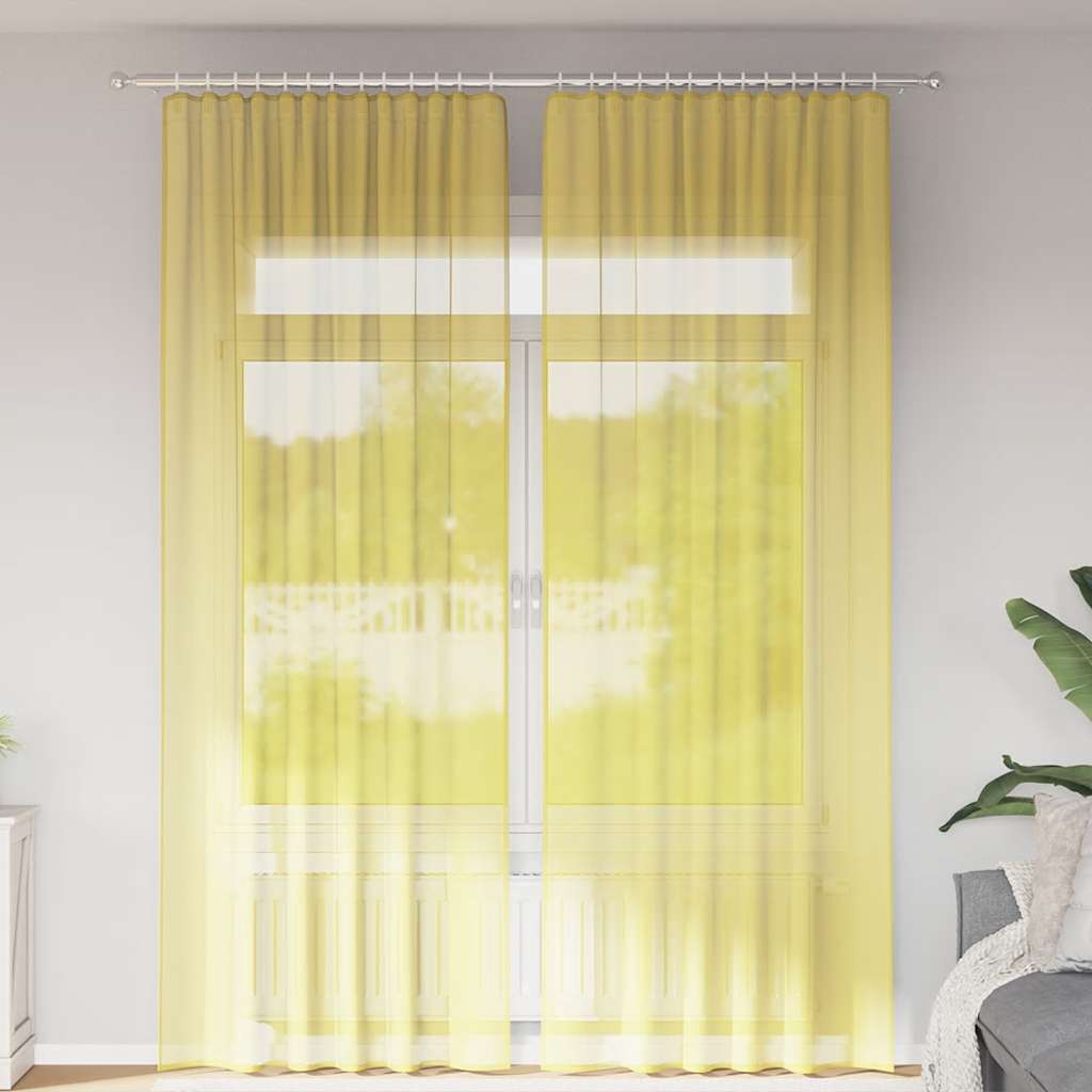 Voilegardiner med hemper 2 stk gul 140x260 cm