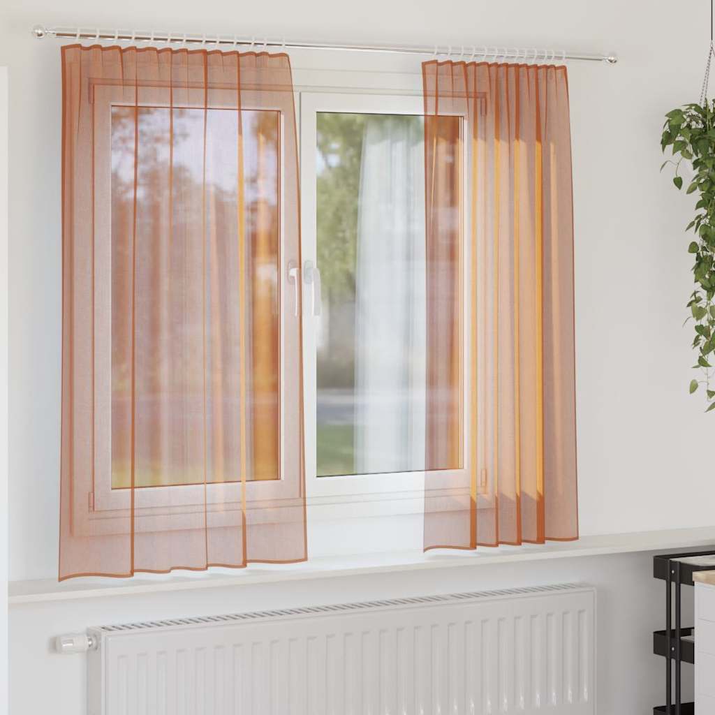 Voilegardiner med hemper 2 stk terrakotta 140x140 cm