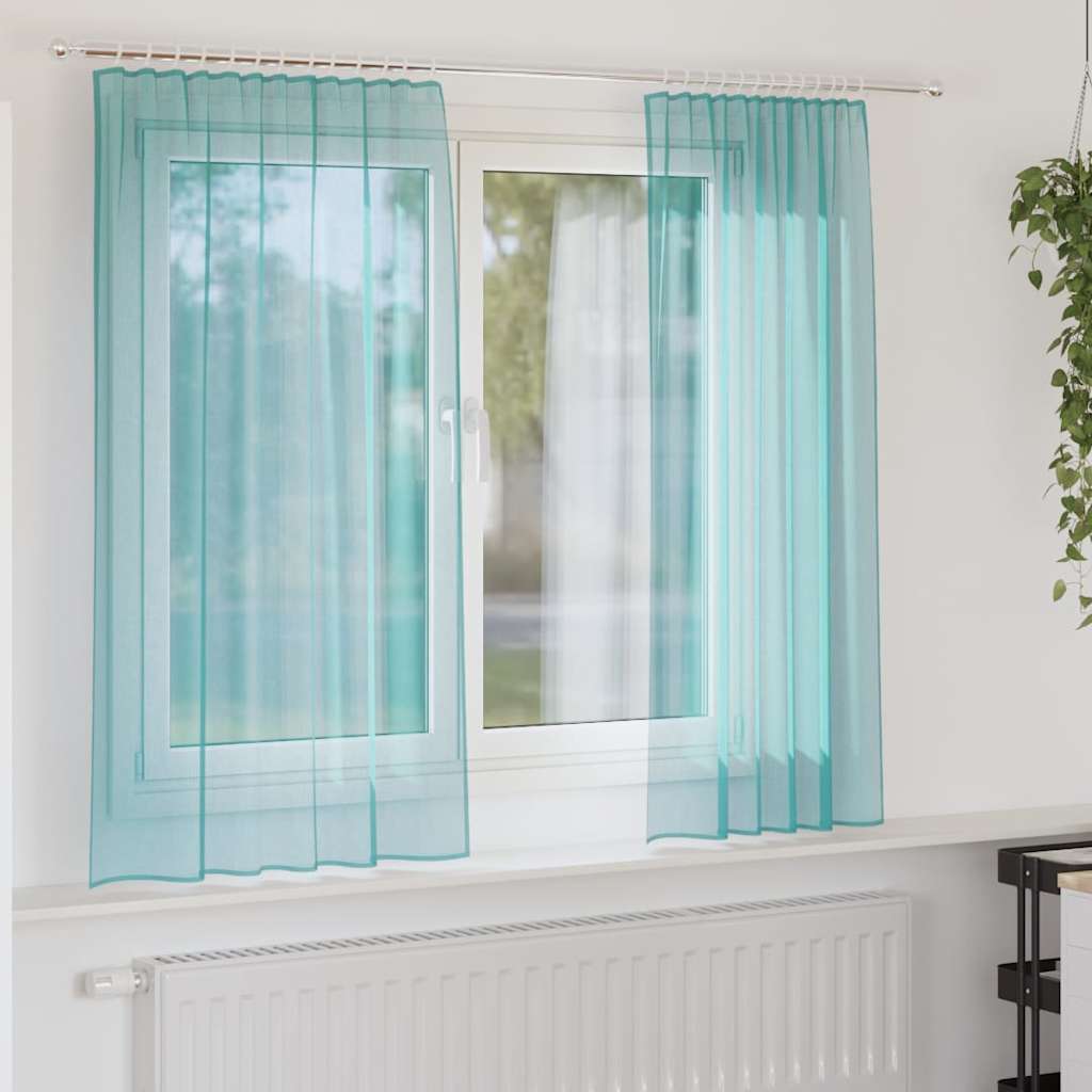 Voilegardiner med hemper 2 stk turkis 140x140 cm