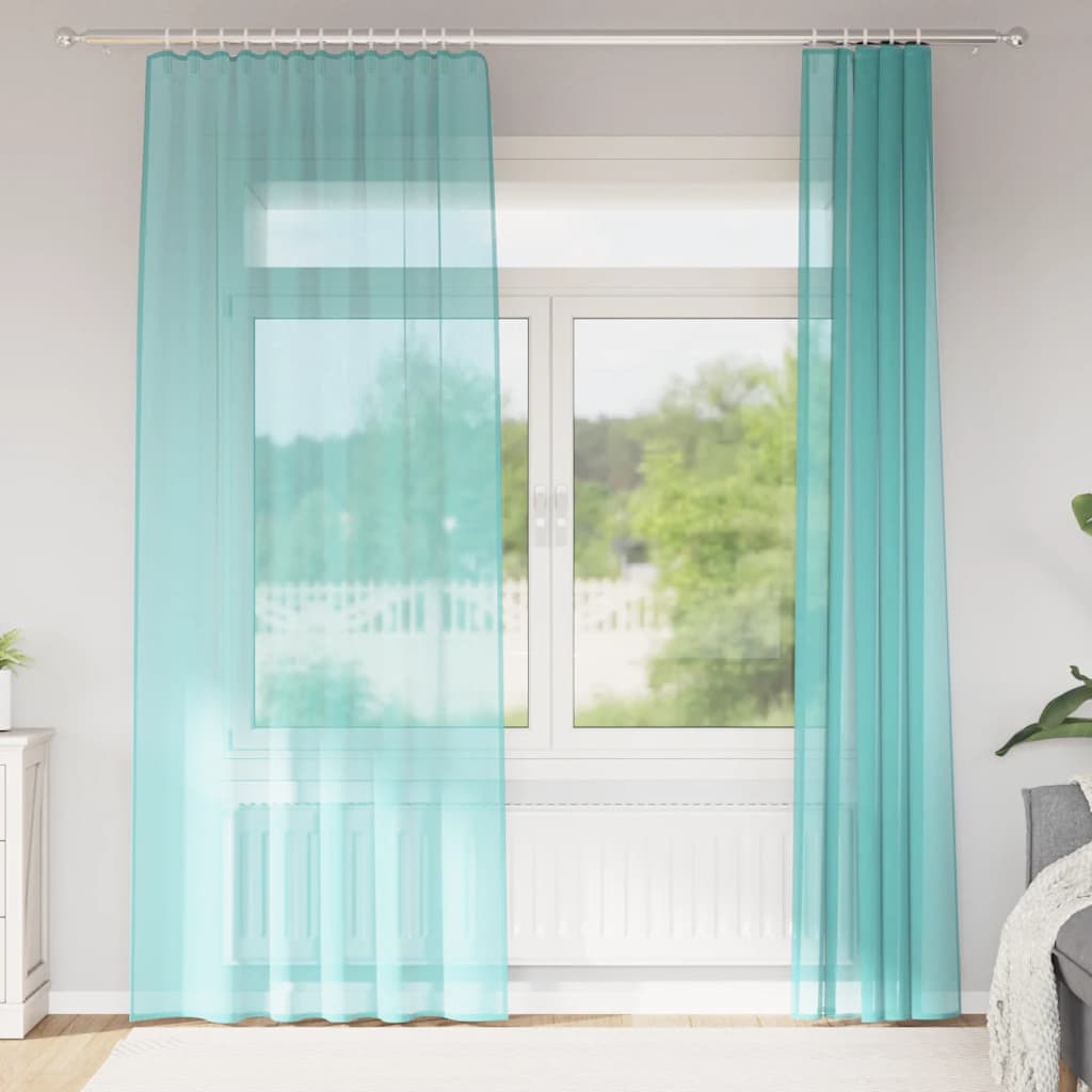 Voilegardiner med hemper 2 stk turkis 140x225 cm