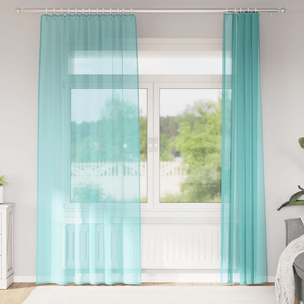 Voilegardiner med hemper 2 stk turkis 140x245 cm