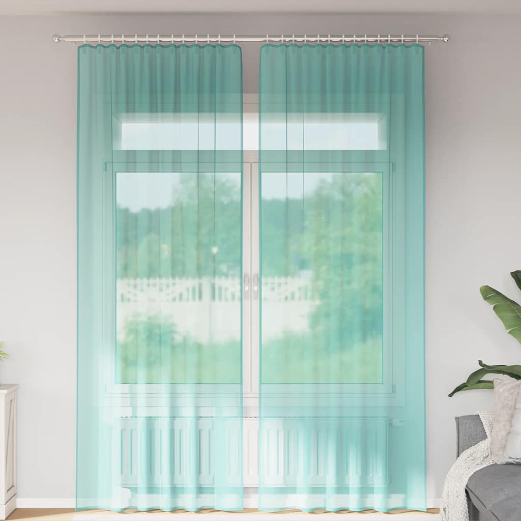 Voilegardiner med hemper 2 stk turkis 140x260 cm