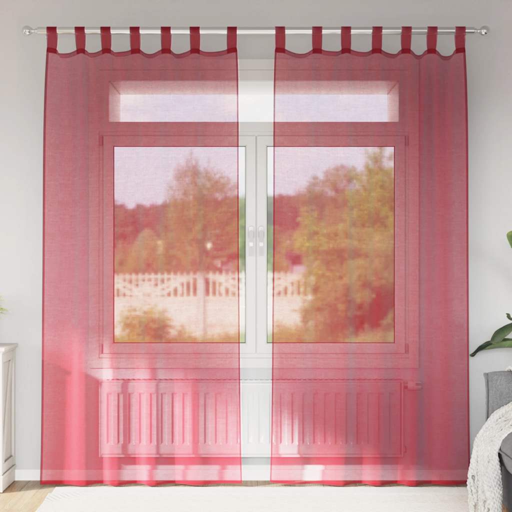 Voilegardiner med hemper 2 stk vinrød 140x225 cm