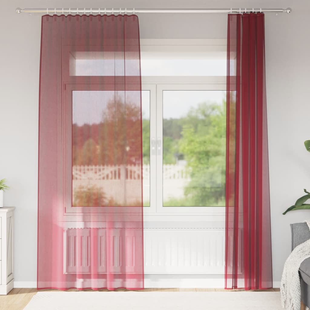 Voilegardiner med hemper 2 stk vinrød 140x245 cm