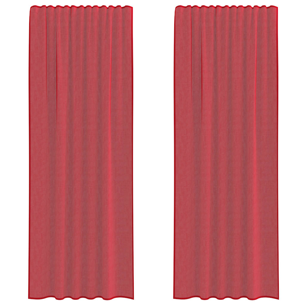 Voilegardiner med hemper 2 stk vinrød 140x260 cm