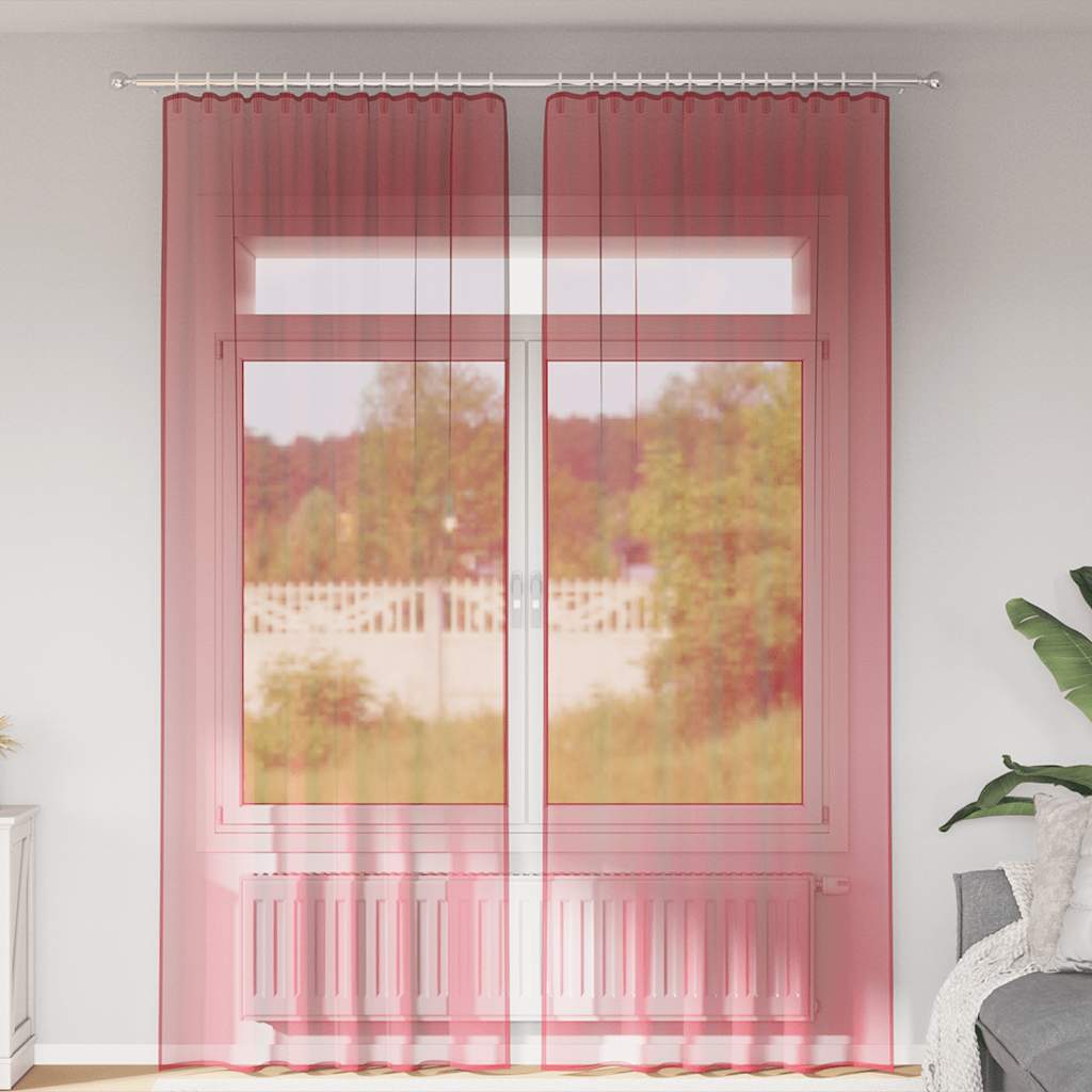 Voilegardiner med hemper 2 stk vinrød 140x260 cm