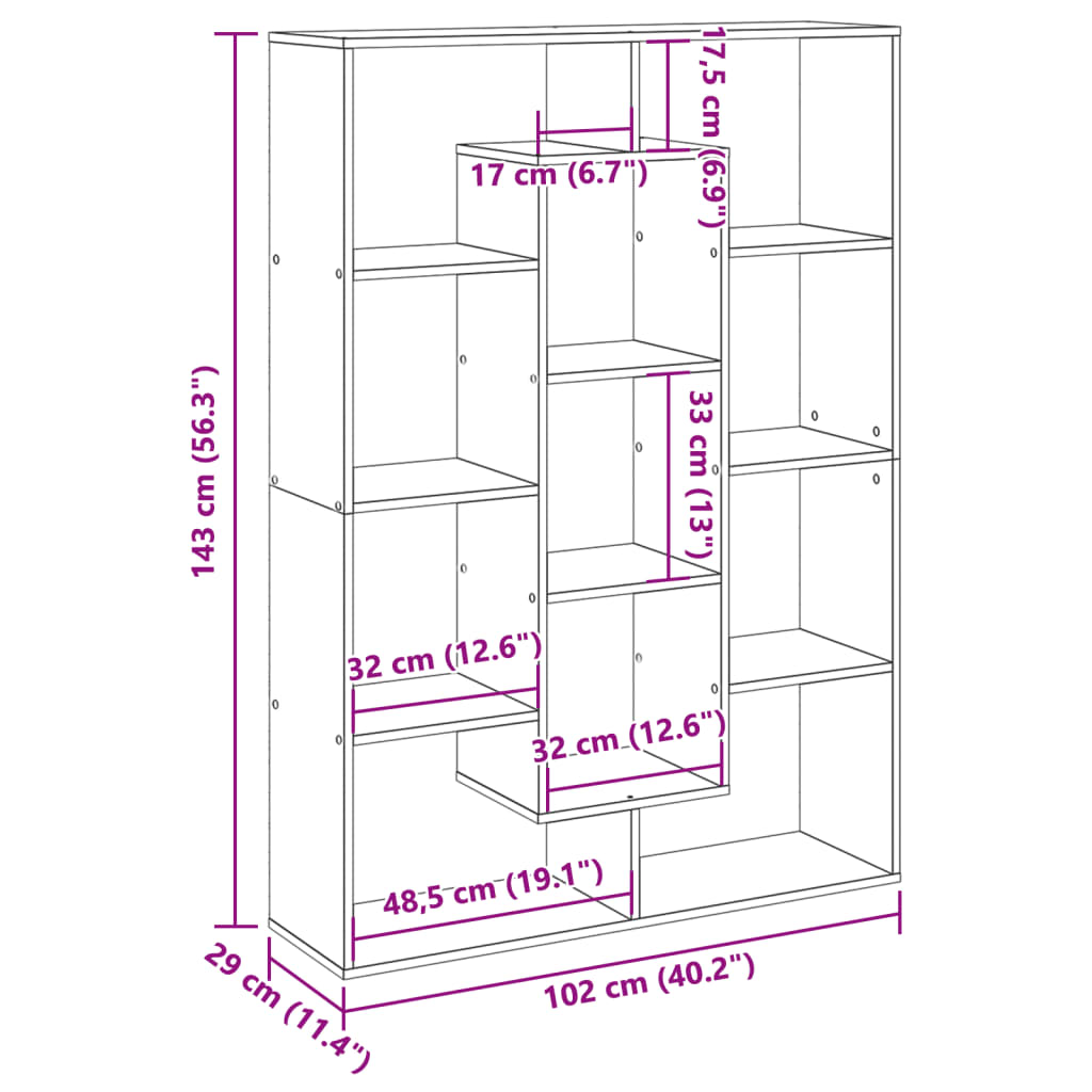 Bokhylle hvit 102x29x143 cm konstruert tre