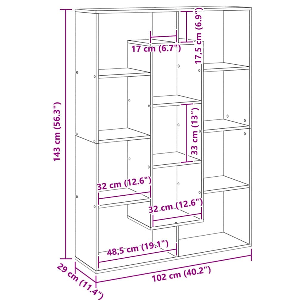 Bokhylle artisan eik 102x29x143 cm konstruert tre