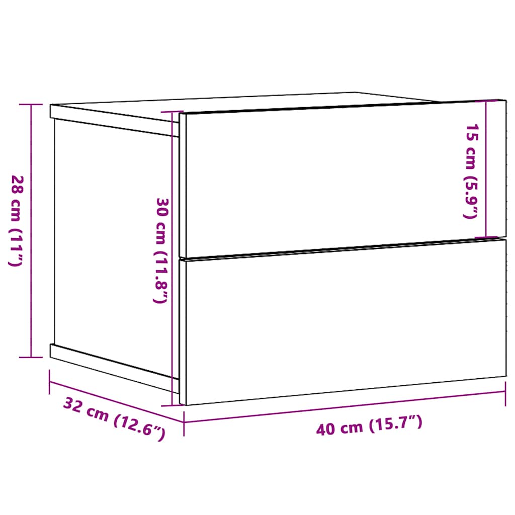 Veggmontert nattbord gammelt tre 40x32x30 cm