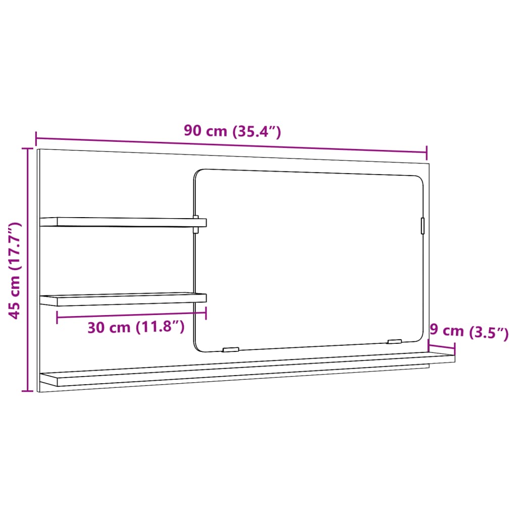 Baderomshylle med speil gammelt tre 90x11x45 cm konstruert tre