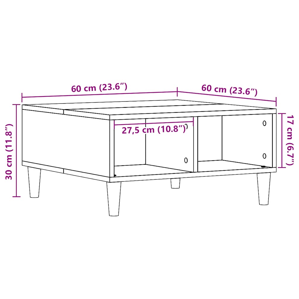 Salongbord artisan eik 60x60x30 cm konstruert tre