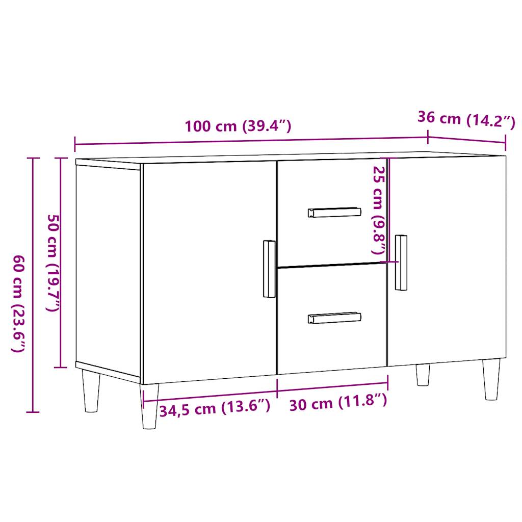 Skjenk artisan eik 100x36x60 cm konstruert tre