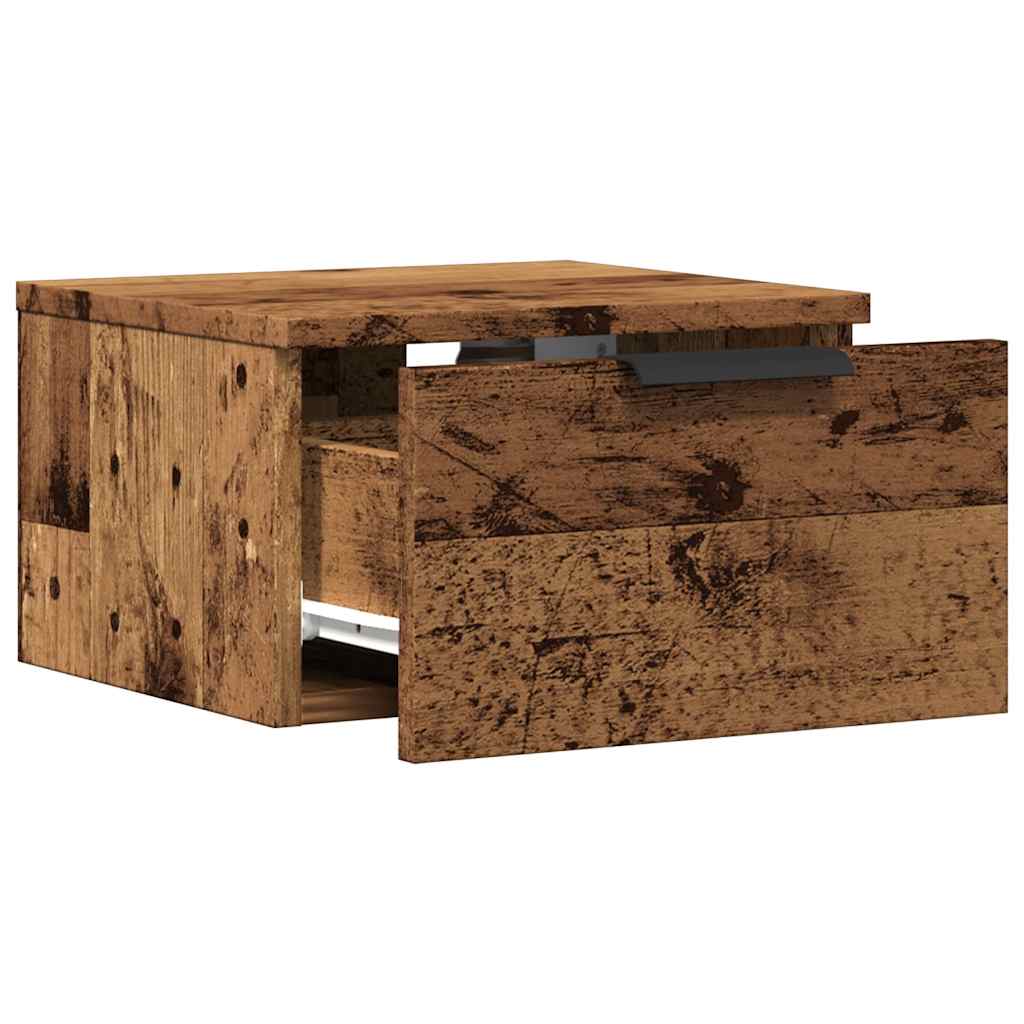 Veggmontert nattbord gammelt tre 34x30x20 cm