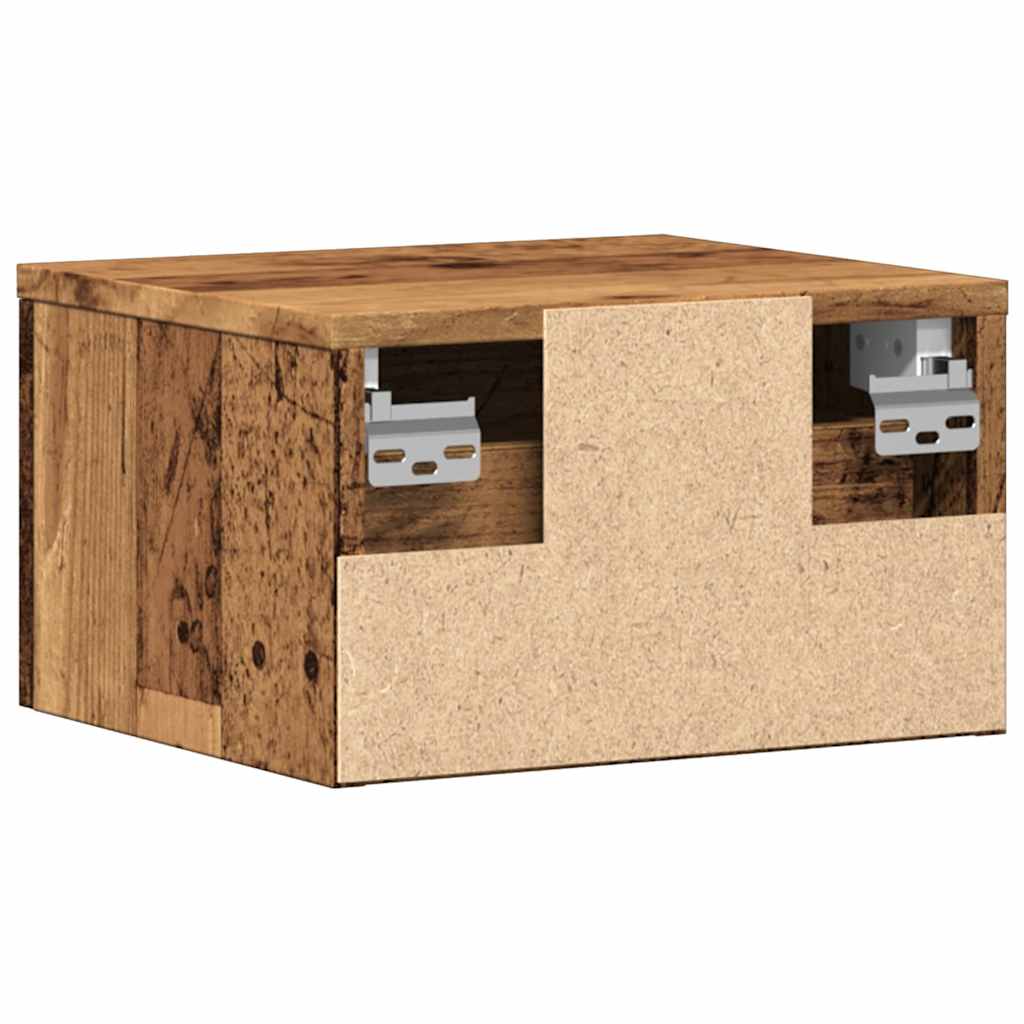 Veggmontert nattbord gammelt tre 34x30x20 cm