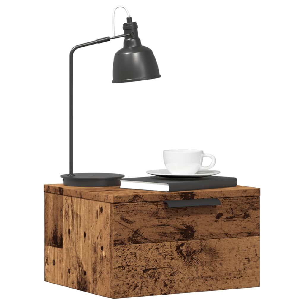 Veggmontert nattbord gammelt tre 34x30x20 cm