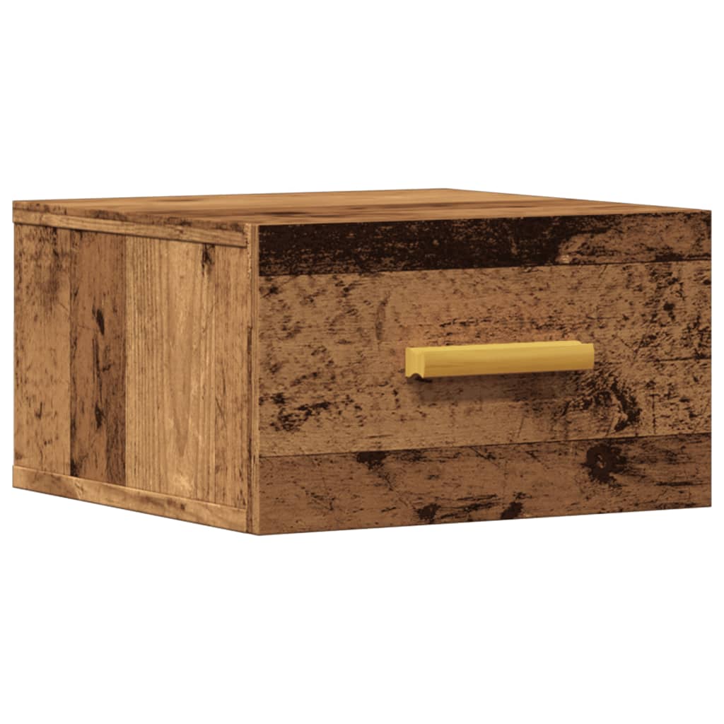 Veggmontert nattbord gammelt tre 35x35x20 cm