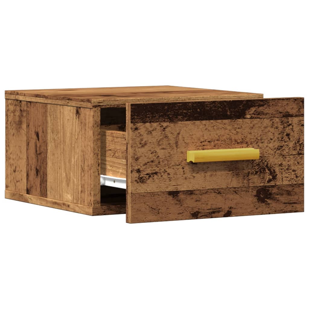 Veggmontert nattbord gammelt tre 35x35x20 cm
