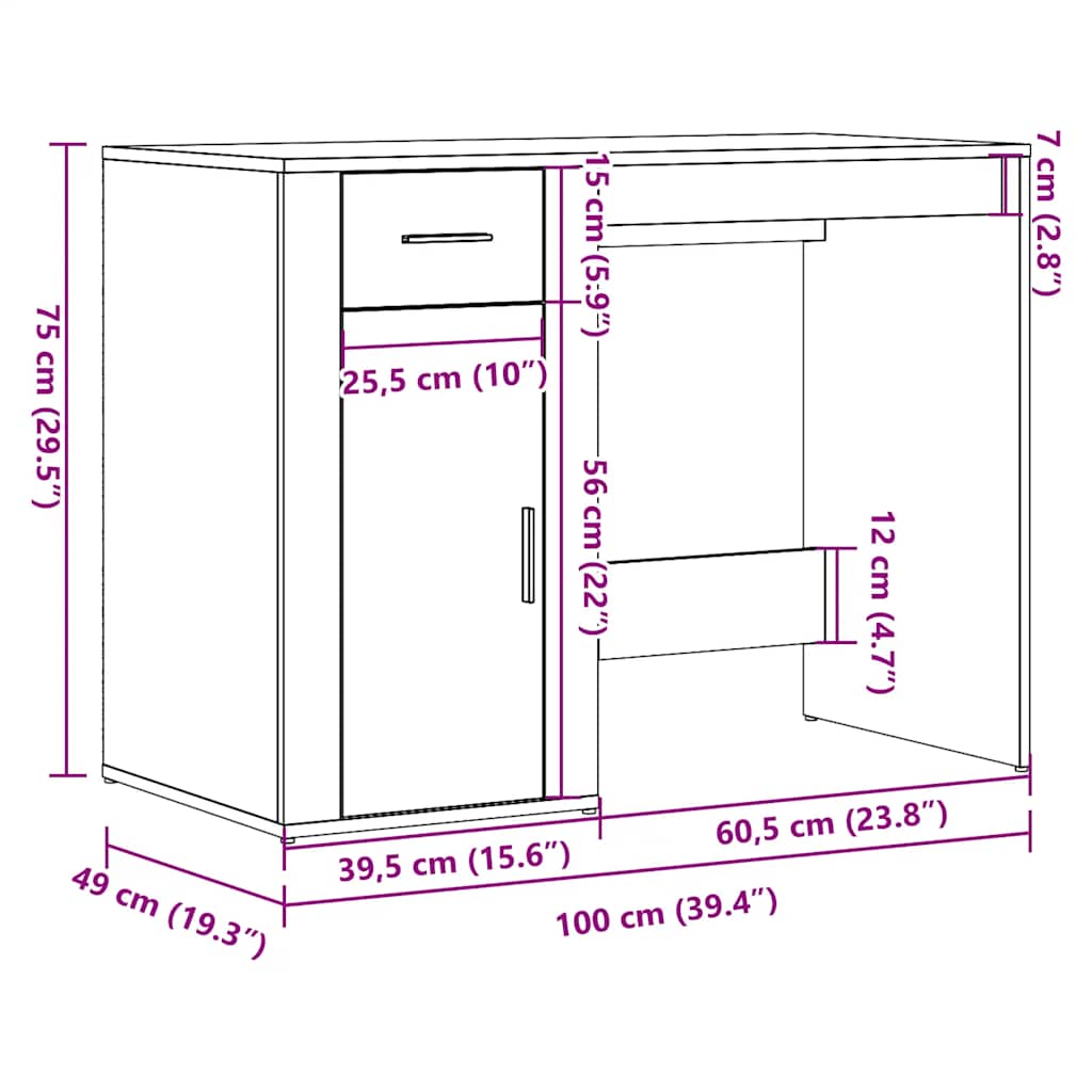 Skrivebord artisan eik 100x49x75 cm konstruert tre