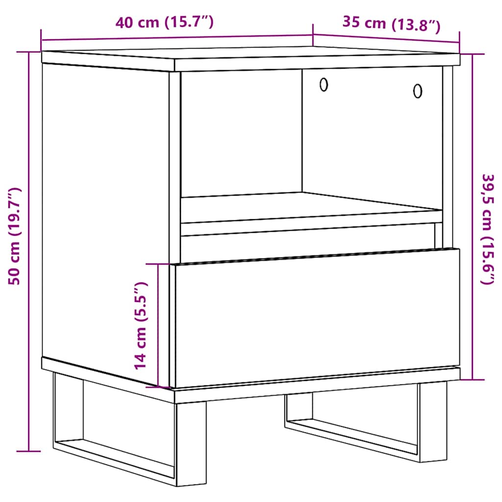 Nattbord 2 stk artisan eik 40x35x50 cm konstruert tre