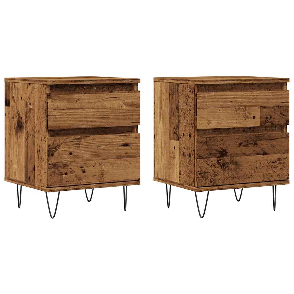 Nattbord 2 stk gammelt tre 40x35x50 cm konstruert tre