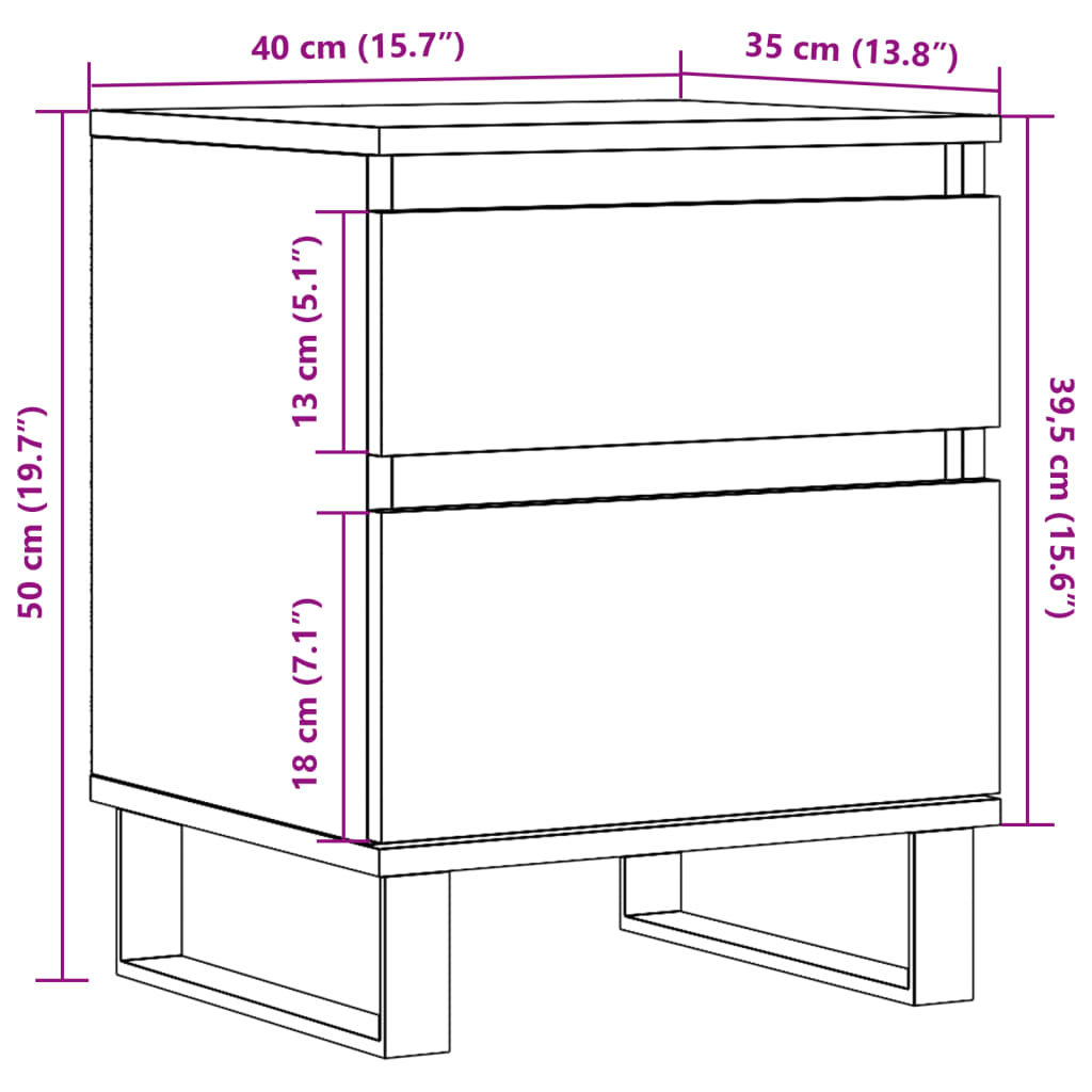Nattbord gammelt tre 40x35x50 cm konstruert tre