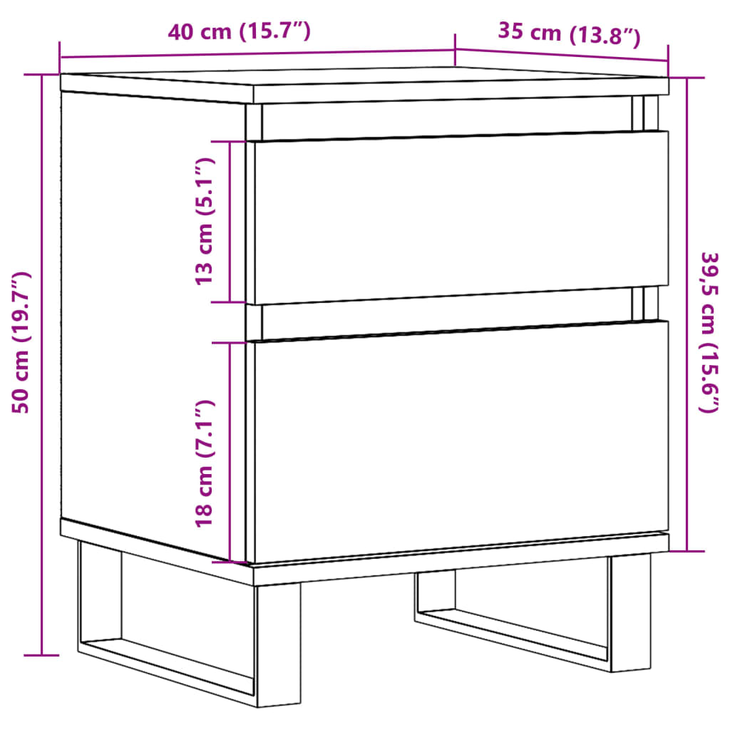 Nattbord 2 stk gammelt tre 40x35x50 cm konstruert tre