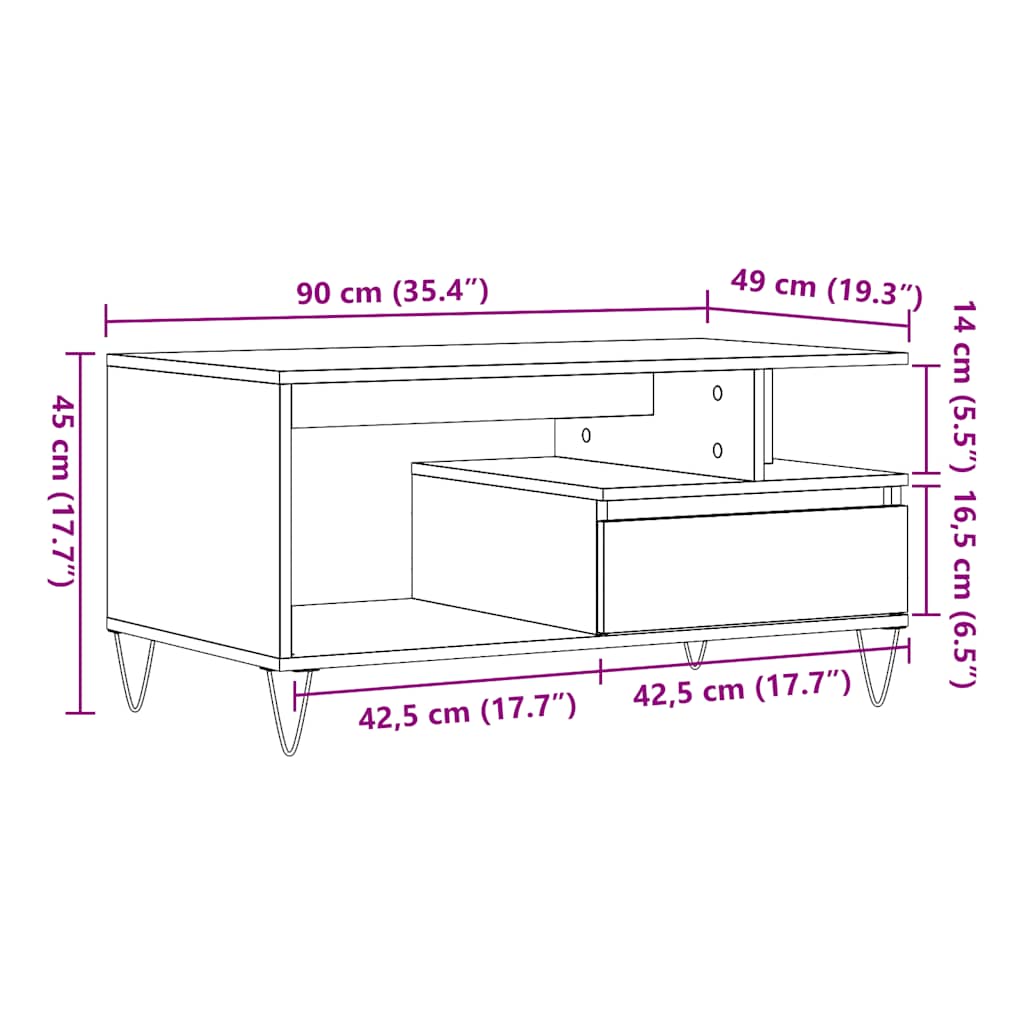 Salongbord gammelt tre 90x49x45 cm konstruert tre