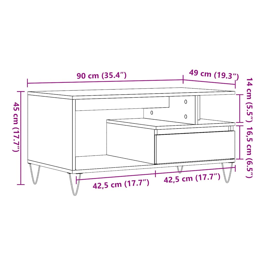 Salongbord artisan eik 90x49x45 cm konstruert tre