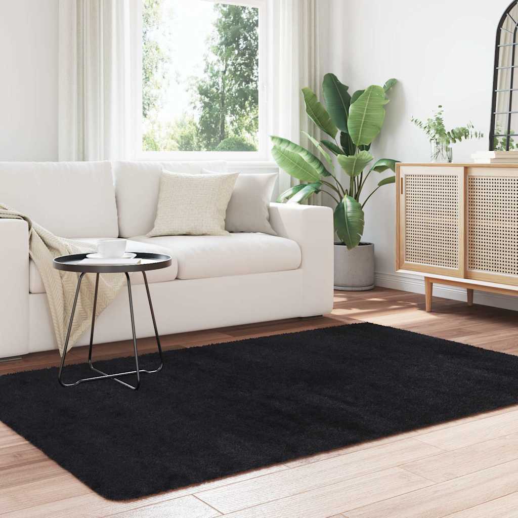 Flossteppe med lang luv NAVARRA svart 130x200 cm polyester