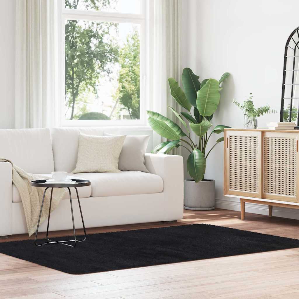 Flossteppe med lang luv NAVARRA svart 130x200 cm polyester