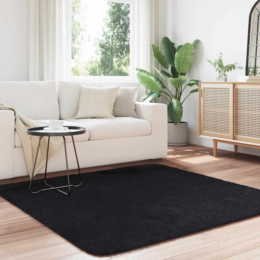 Flossteppe med lang luv NAVARRA svart 160x160 cm polyester