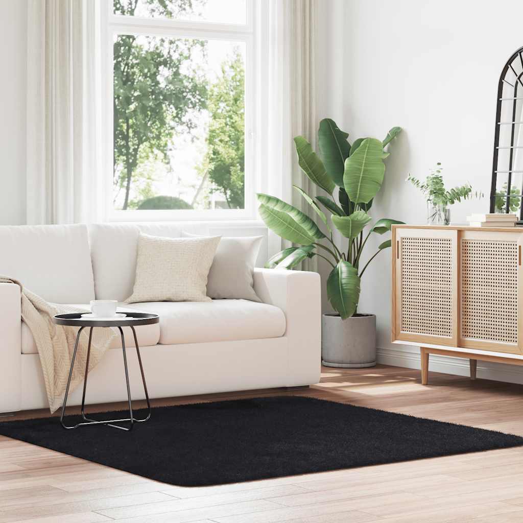 Flossteppe med lang luv NAVARRA svart 160x160 cm polyester