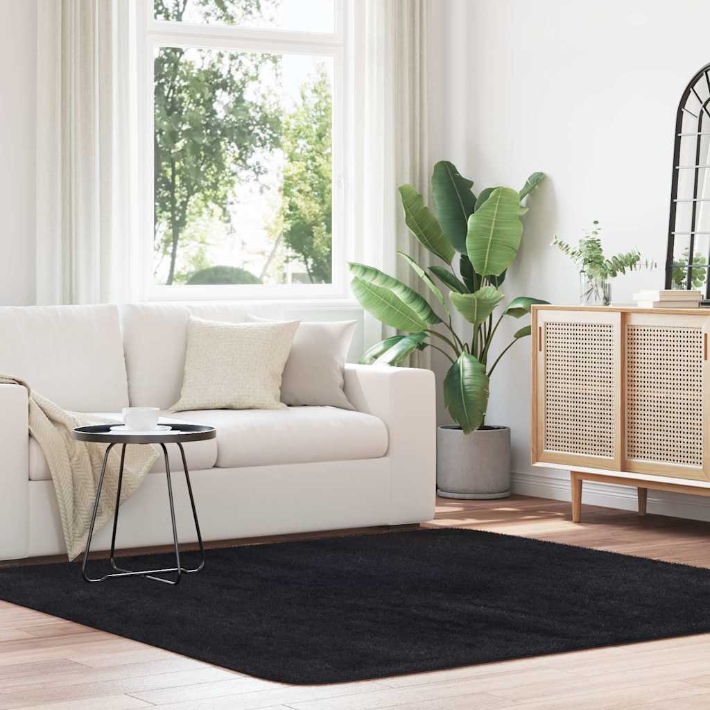 Flossteppe med lang luv NAVARRA svart 200x200 cm polyester