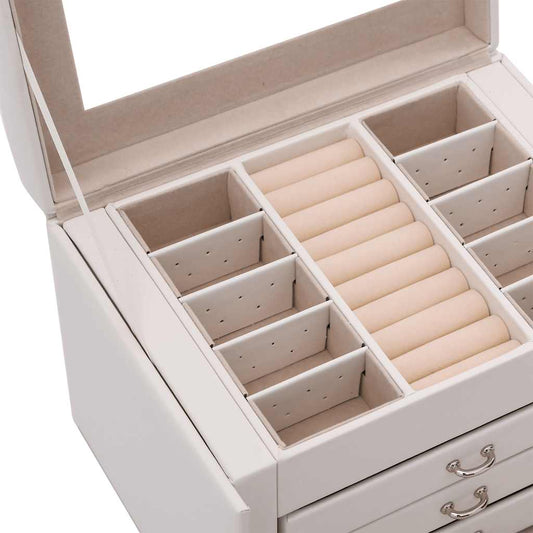 smykkeskrin 4-lags med speil låsbar hvit 22,5x17,5x16,5 cm