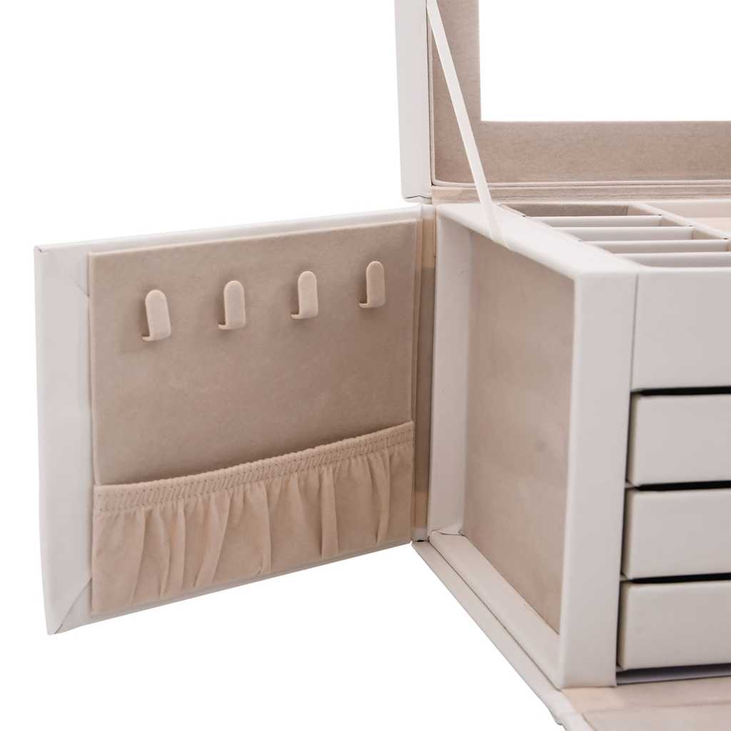 smykkeskrin 4-lags med speil låsbar hvit 22,5x17,5x16,5 cm