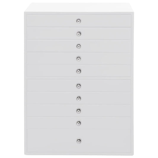Smykkeskrin 10-lags med klokkeholdere hvit 29x20,5x40,5 cm