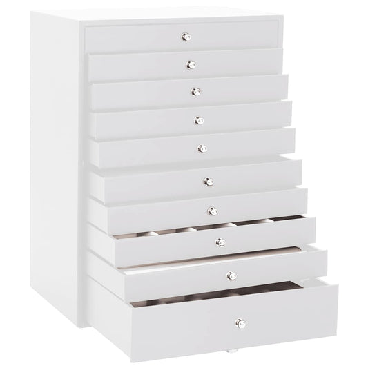 Smykkeskrin 10-lags med klokkeholdere hvit 29x20,5x40,5 cm