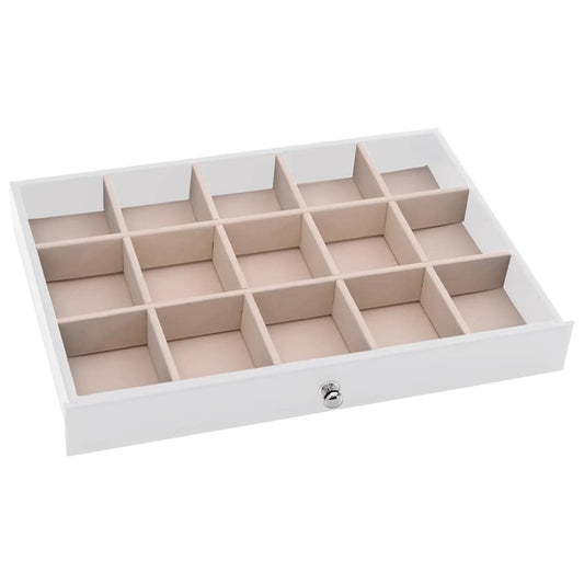 Smykkeskrin 10-lags med klokkeholdere hvit 29x20,5x40,5 cm
