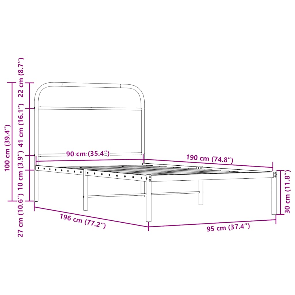 Sengeramme uten madrass sonoma eik 90x190 cm konstruert tre