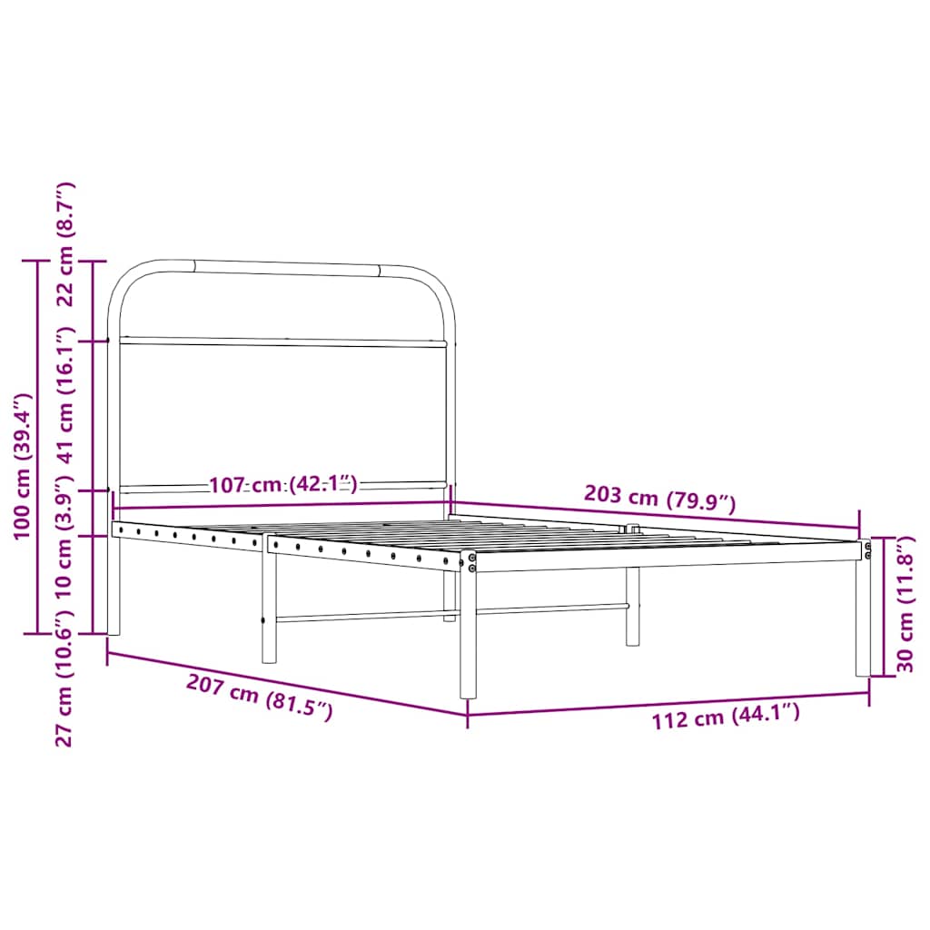 Sengeramme uten madrass sonoma eik 107x203 cm konstruert tre